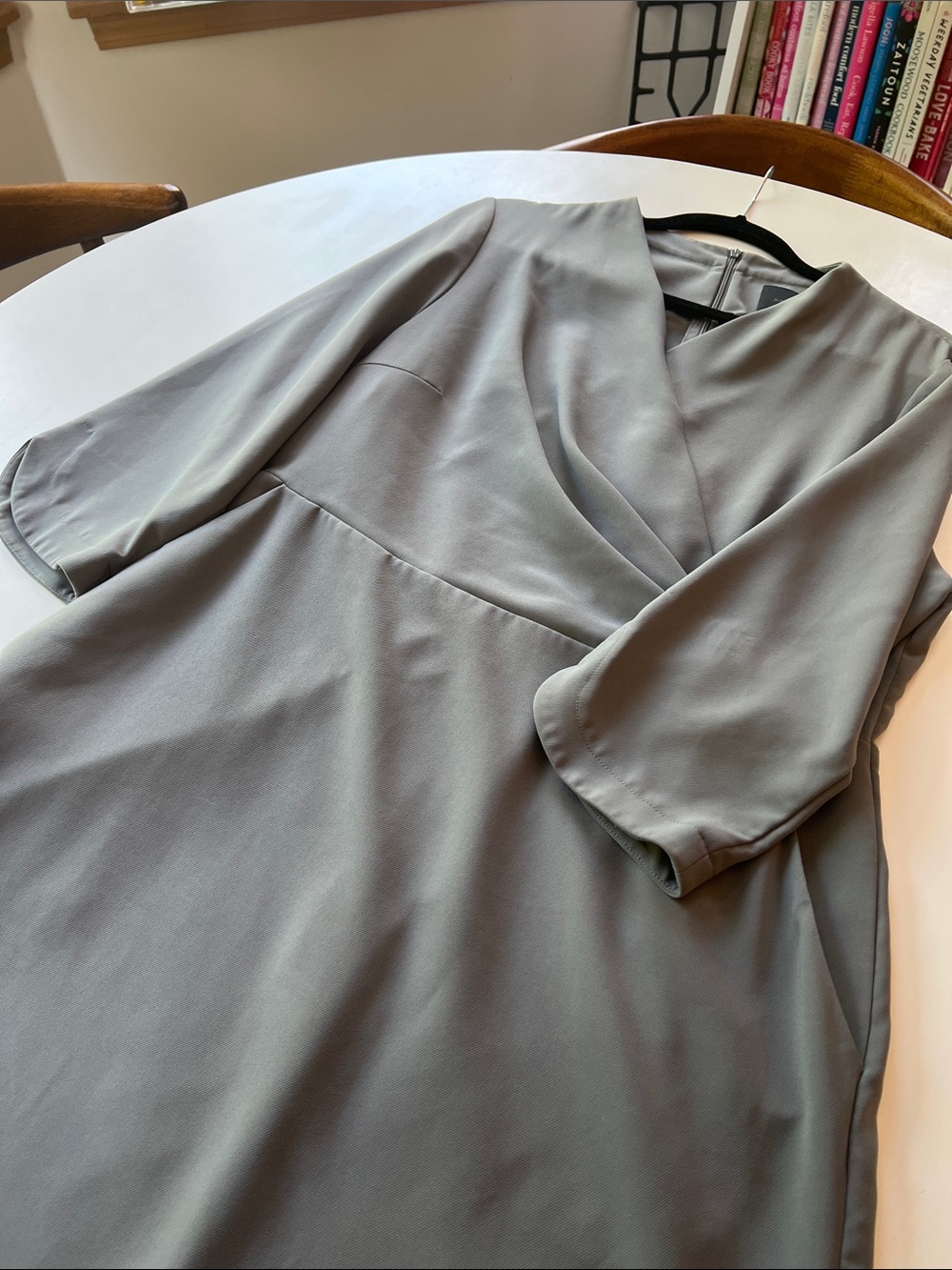 Elegant August 1 Eight Wrap-Front Midi Dress in Soft Gray